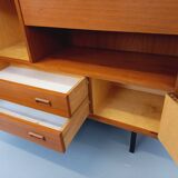Vintage Scandinavian style secretary bookshelf storage furniture.