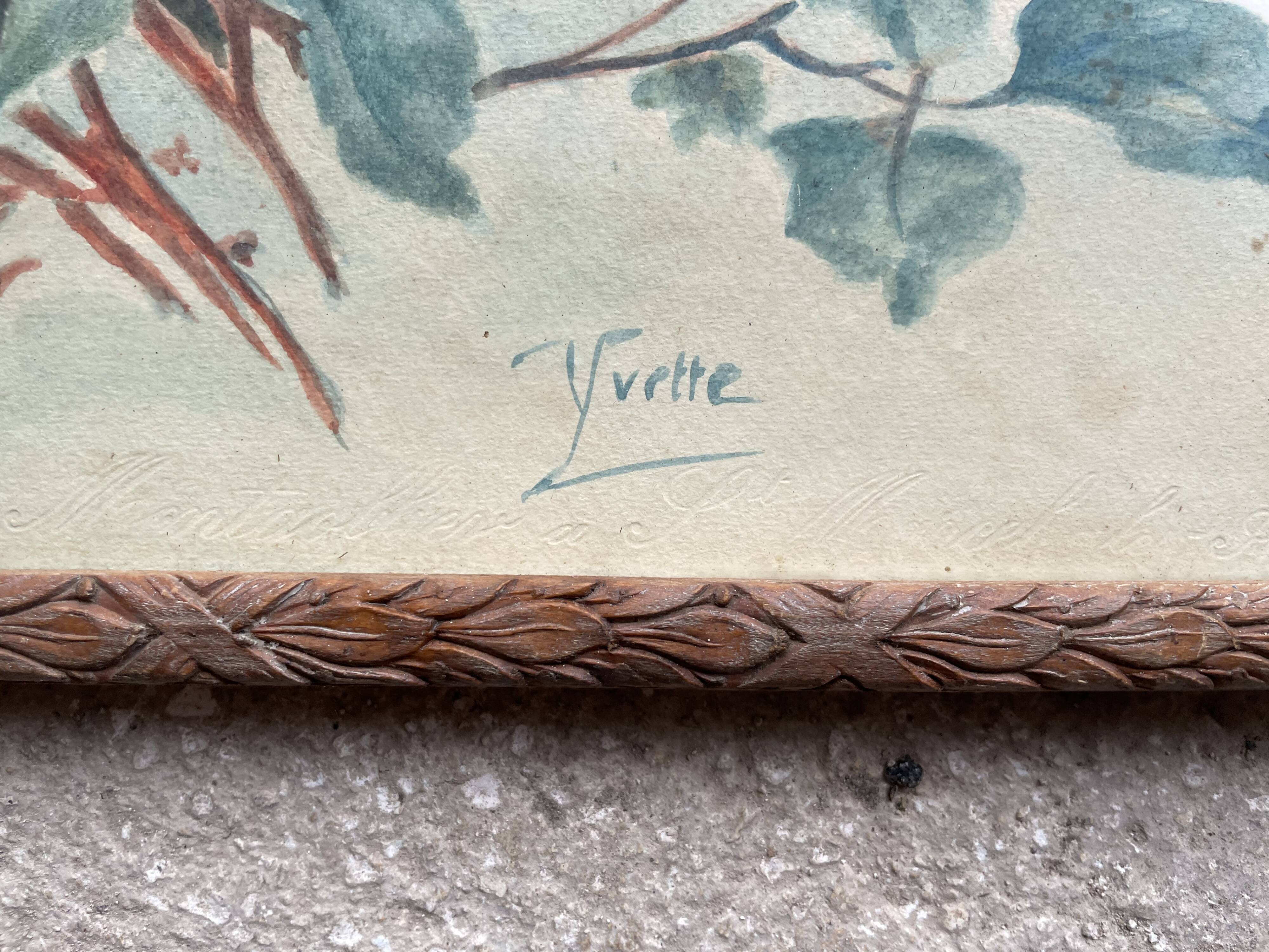 Old watercolor under glass