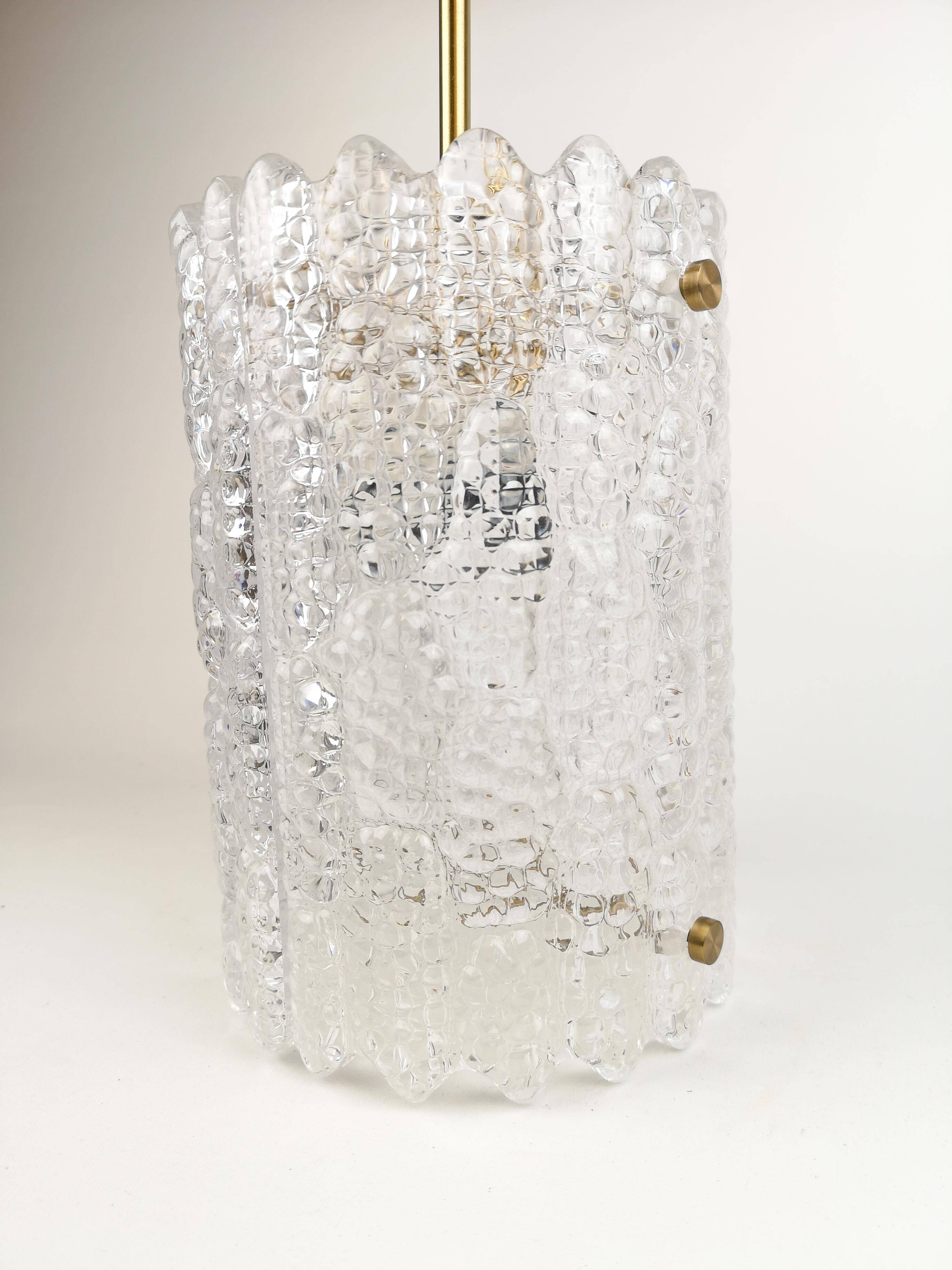 Suspended cylindrical crystal chandelier Mid-Century modern Carl Fagerlund for Orrefors, 1960s