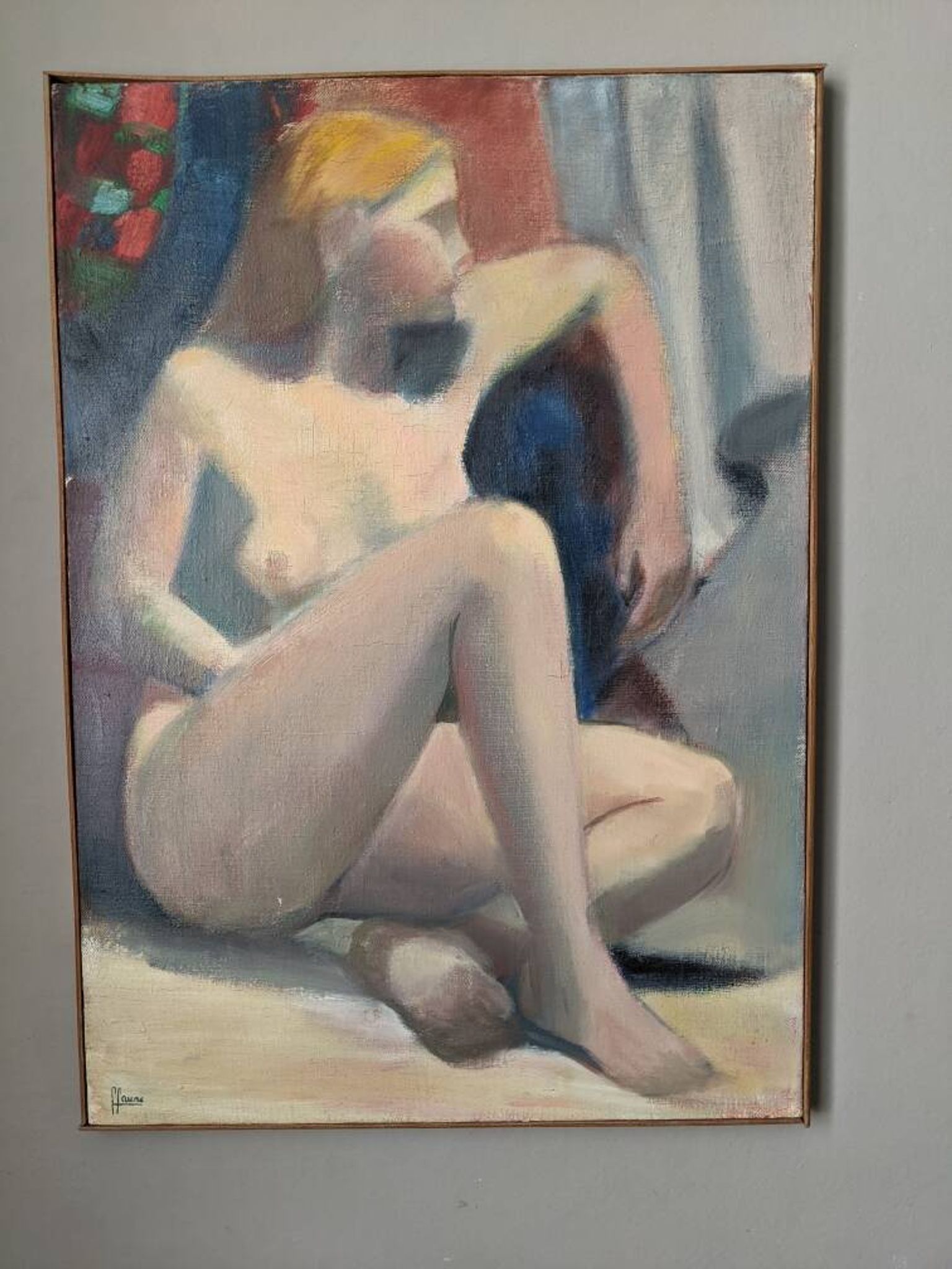 Huile sur toile portrait tableau contemporain tons pastel