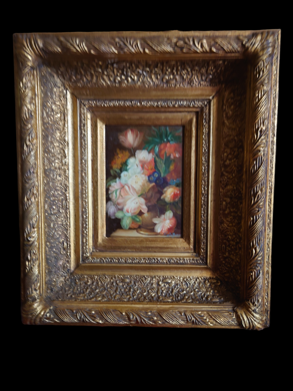 Oil on wood signed gilded frame XX centuries