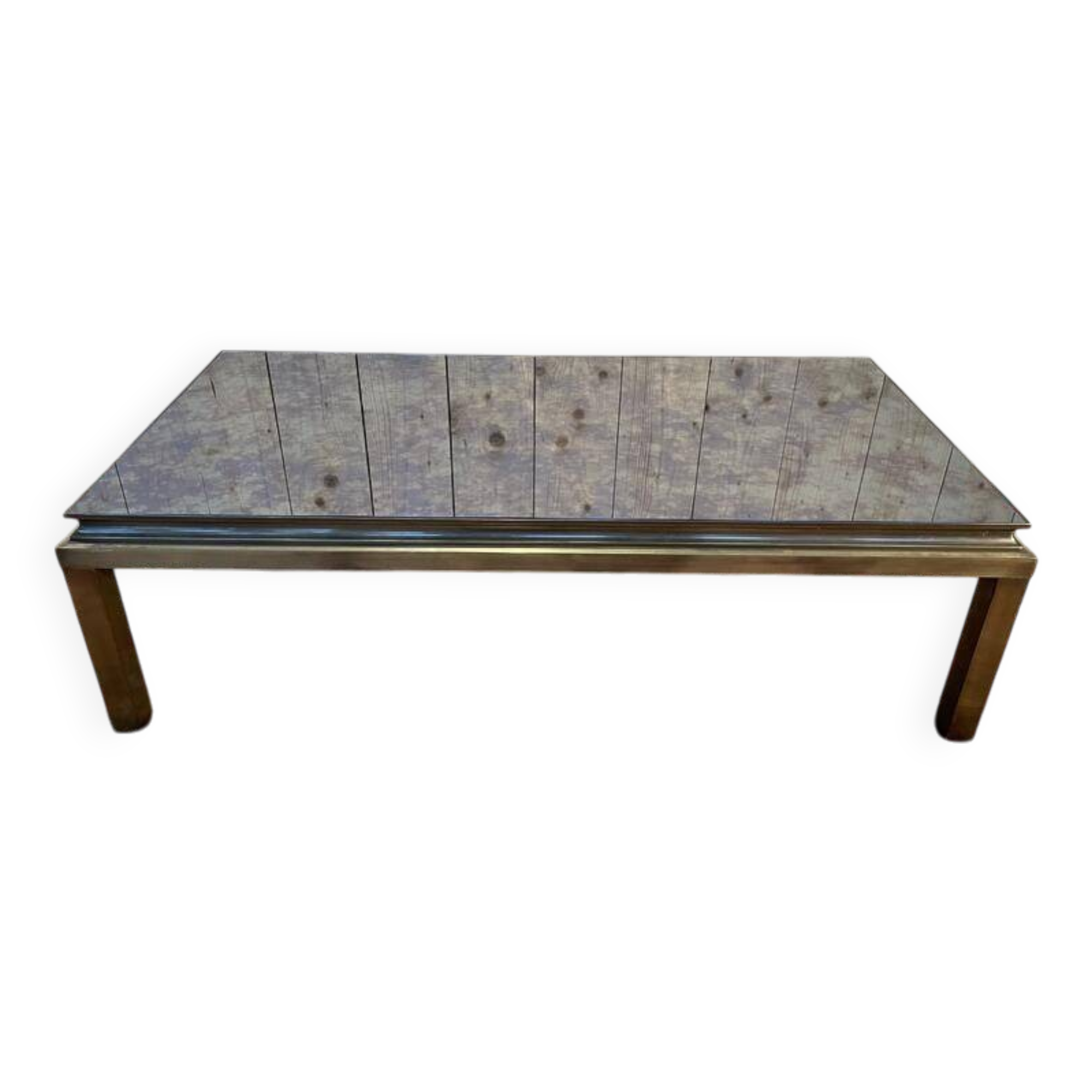 Table basse en métal doré et miroir 1970