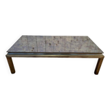 Table basse en métal doré et miroir 1970