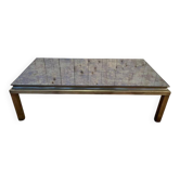 Table basse en métal doré et miroir 1970
