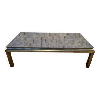 Table basse en métal doré et miroir 1970