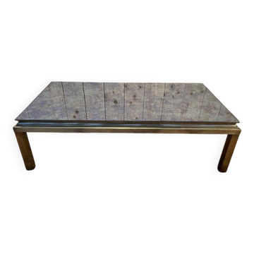 Table basse en métal doré et miroir 1970