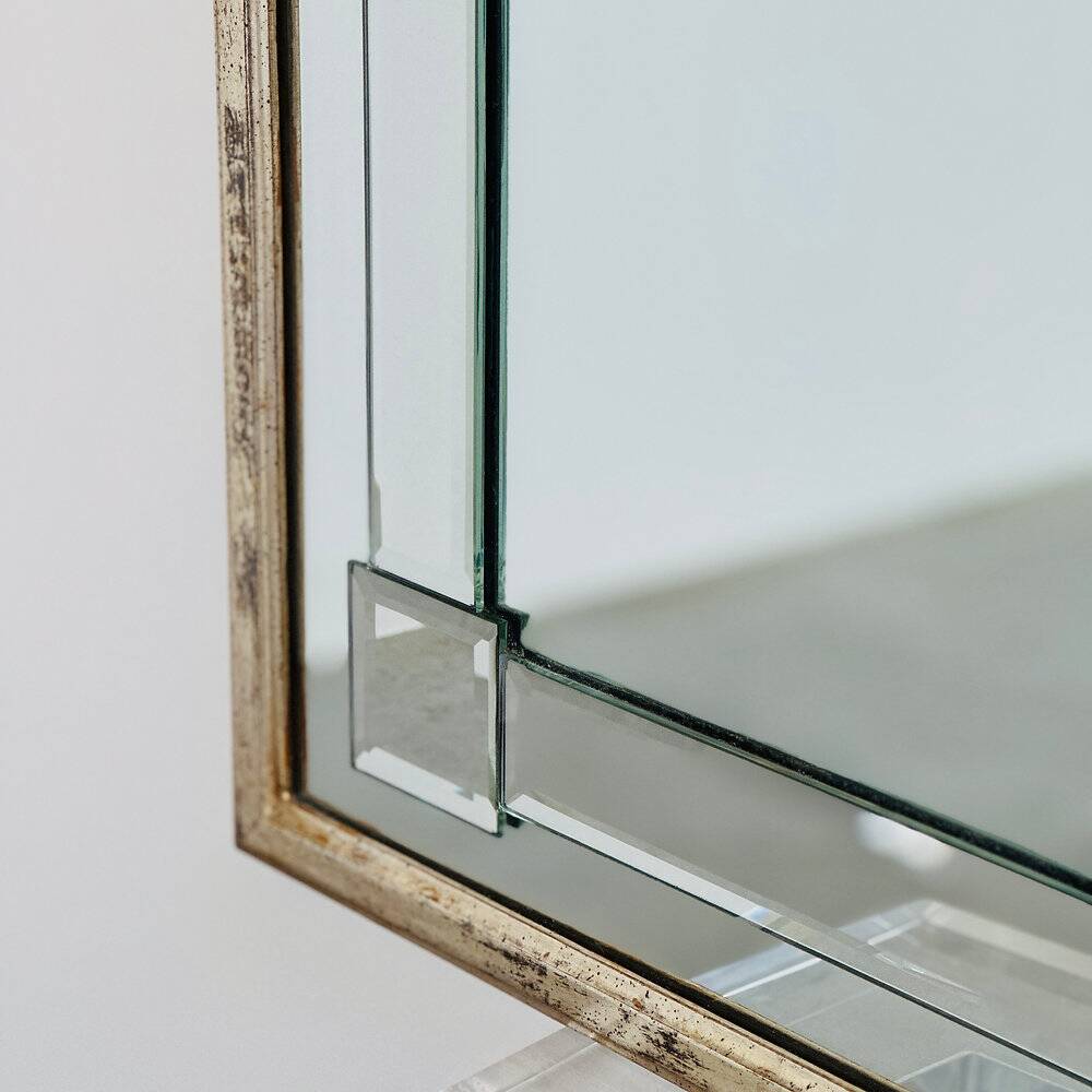 Large Art Deco style beveled wall mirror with architectural arch design