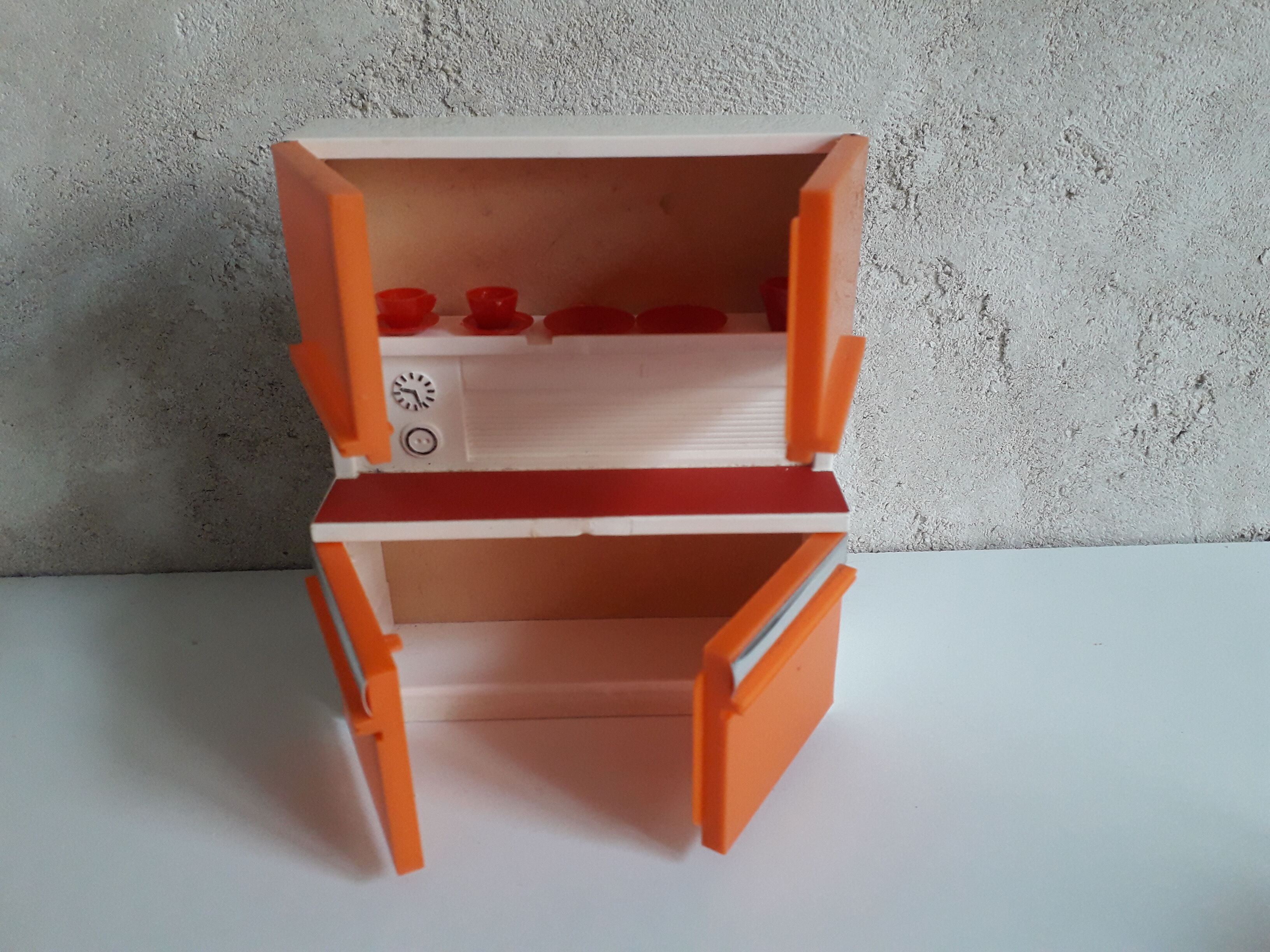 Doll furniture, orange vintage kitchen toy
