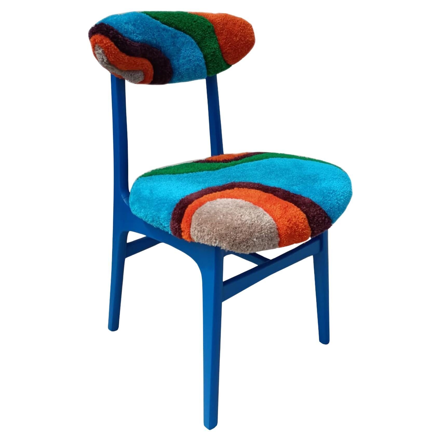 Mid-century Buttoned Chair Handmade, Dark Wood, Rajmund Halas, Poland, 1960s