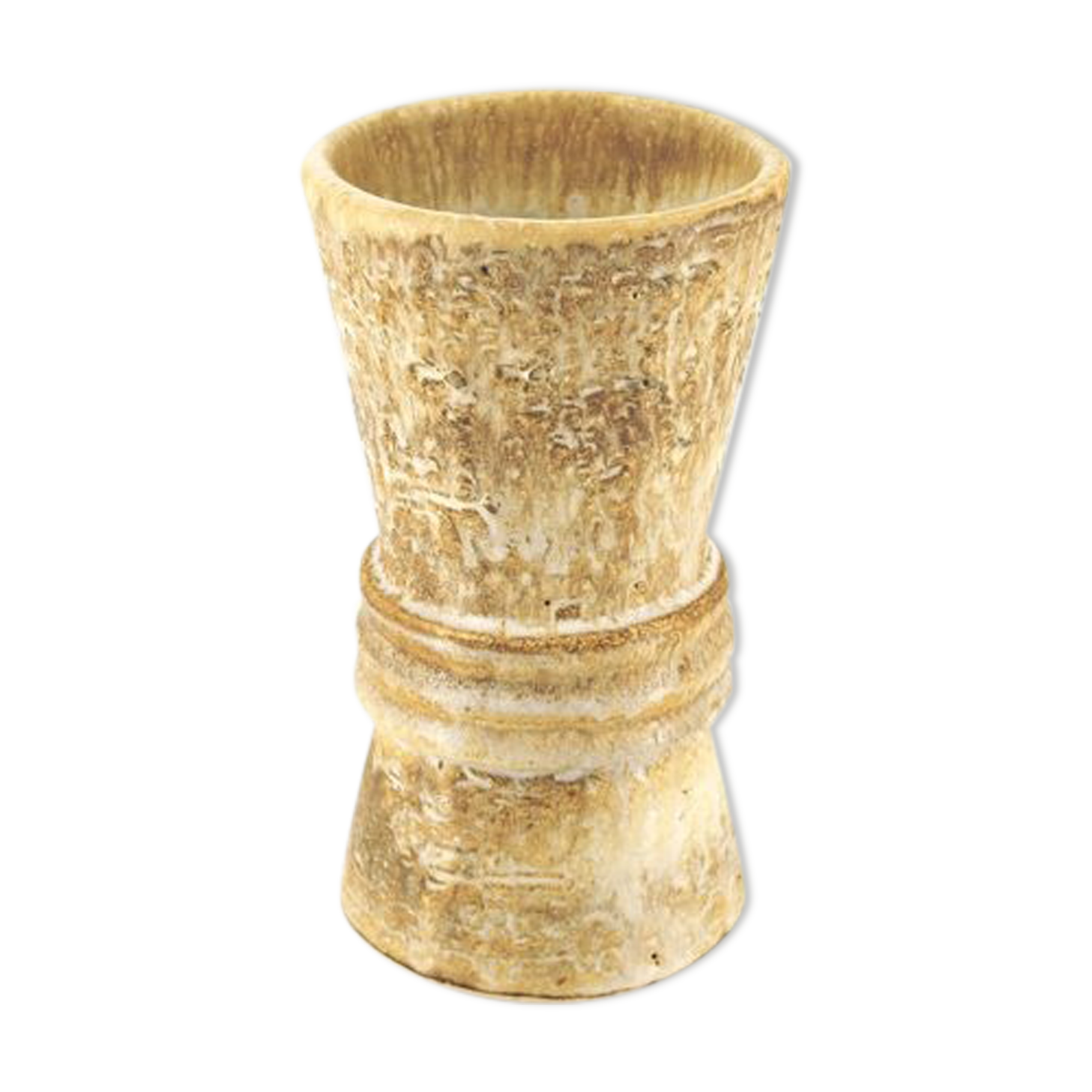 Beige coarse earthenware vase in the shape of an hourglass