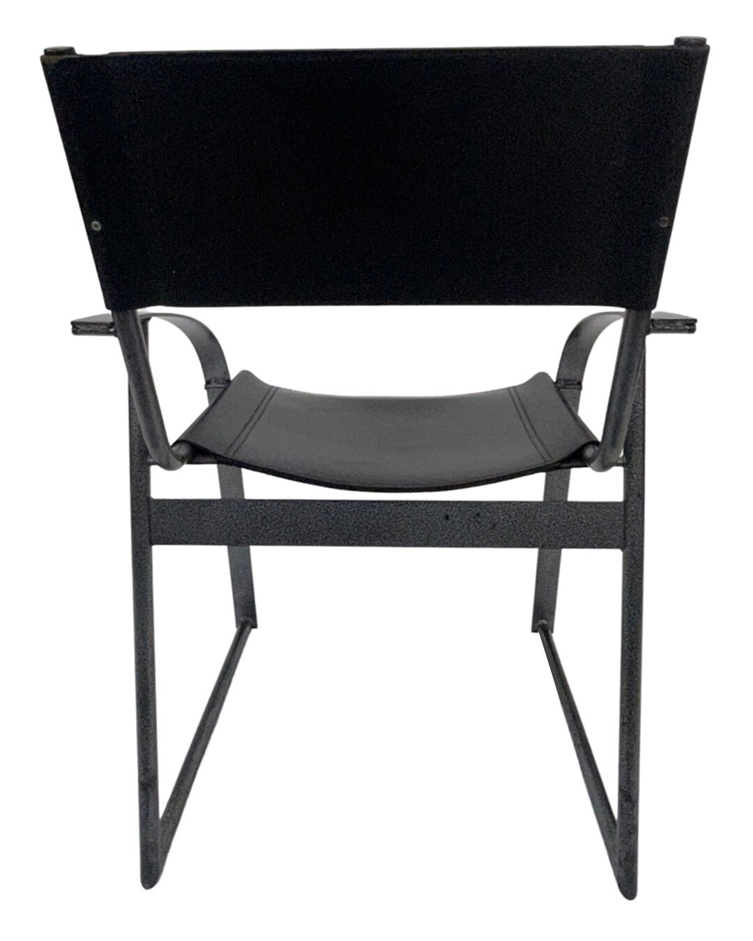 Chaise vintage en cuir et acier noir des années 1970