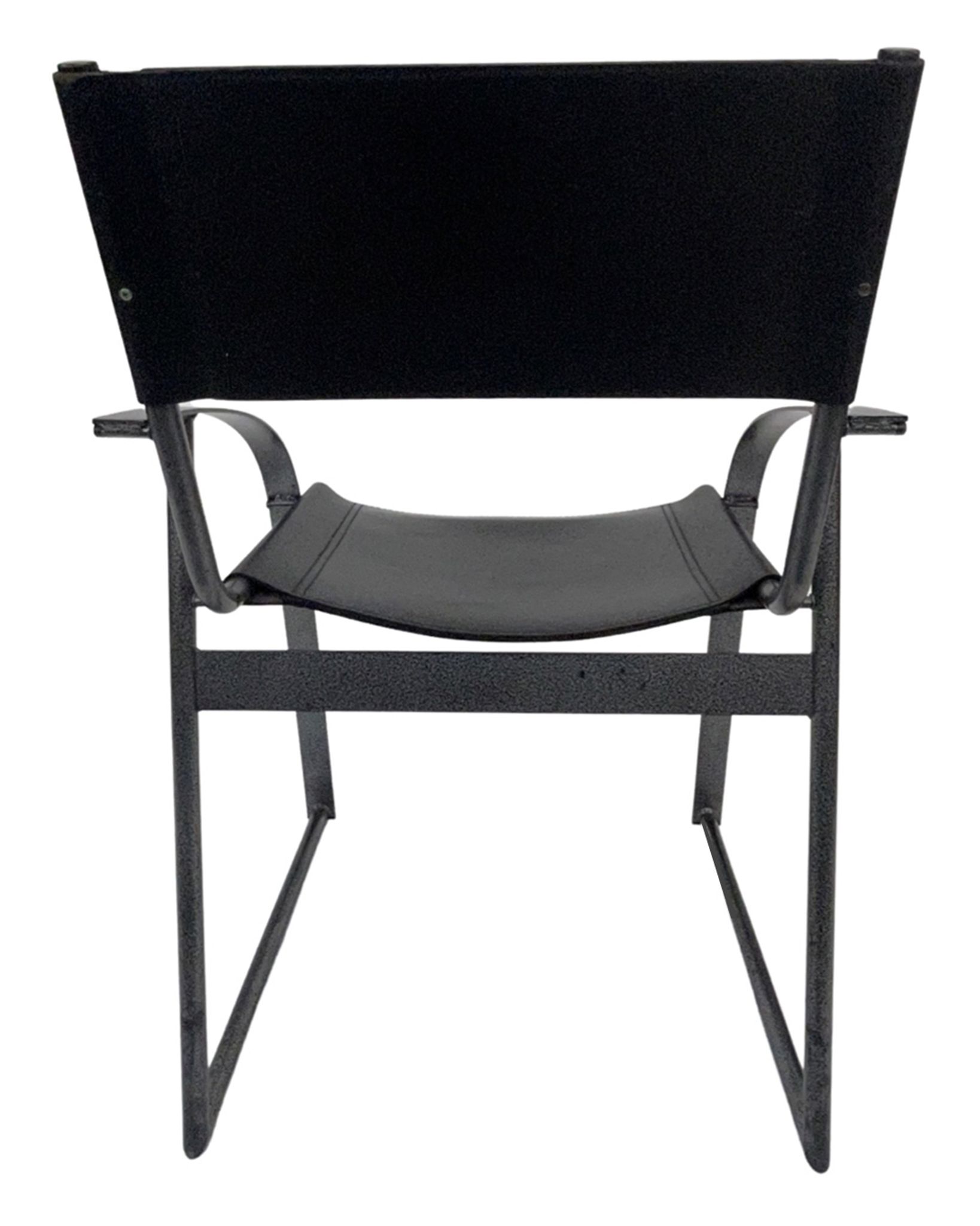 Chaise vintage en cuir et acier noir des années 1970