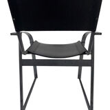 Vintage chair in saddle leather black steel 1970s