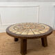 Round coffee table in ceramic and wood in the style of Roger Capron.