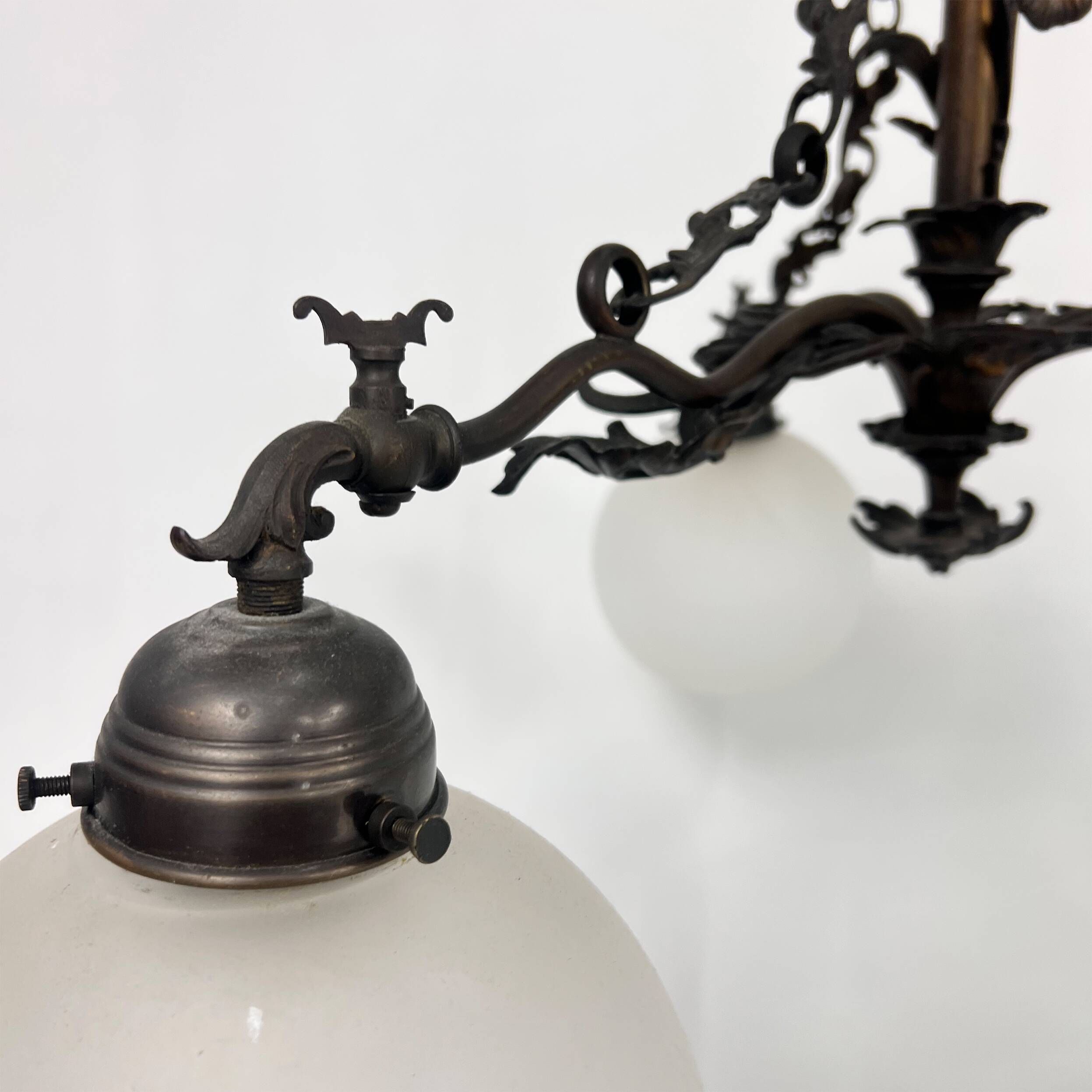 Vintage gothic brass and glass chandelier, 1970s