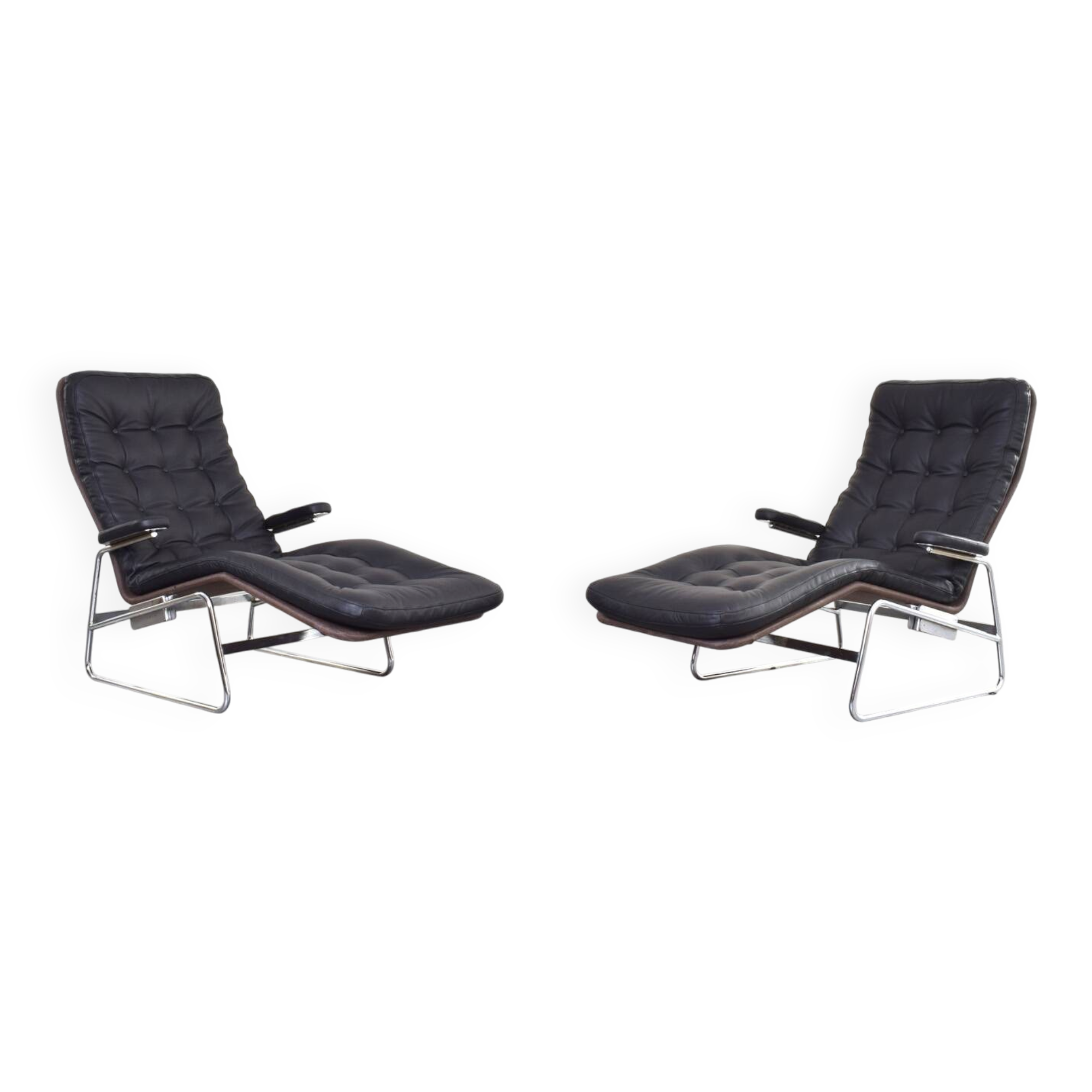Leather and Chrome Fenix Chaise Lounges by Sam Larsson for Dux, Set of 2