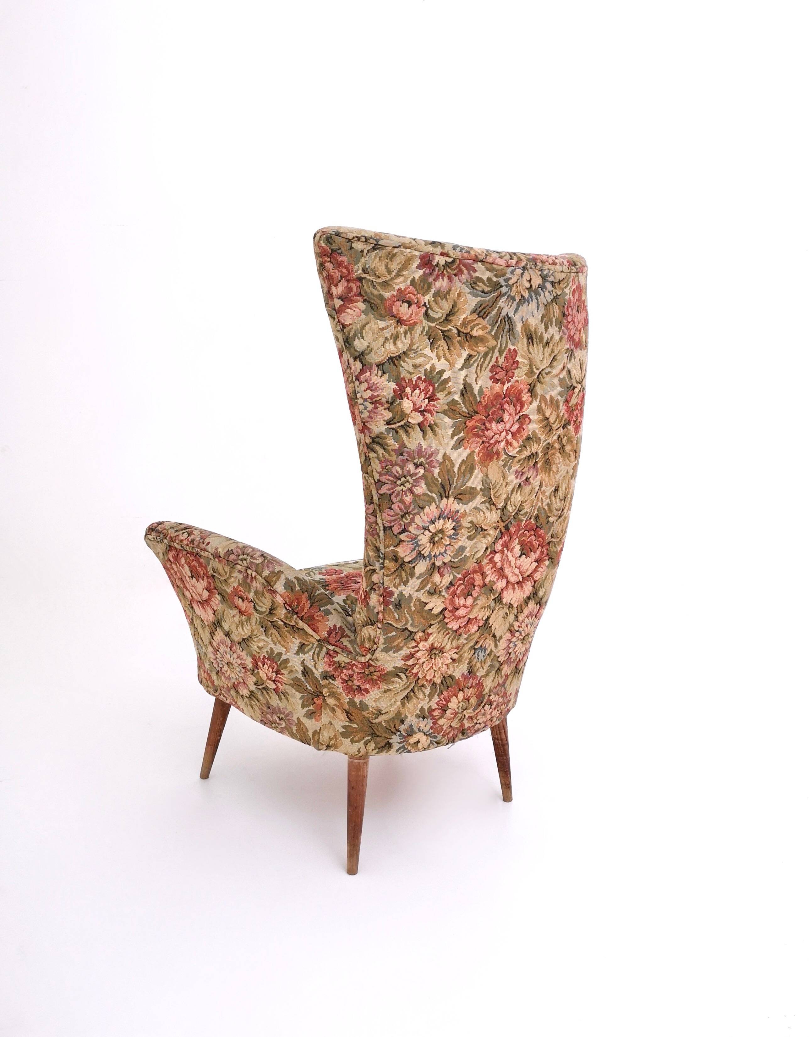 Vintage Floral Fabric Children Armchair with Wooden Legs, Italy