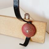 Industrial vintage coat rack 3 hooks in black and red metal