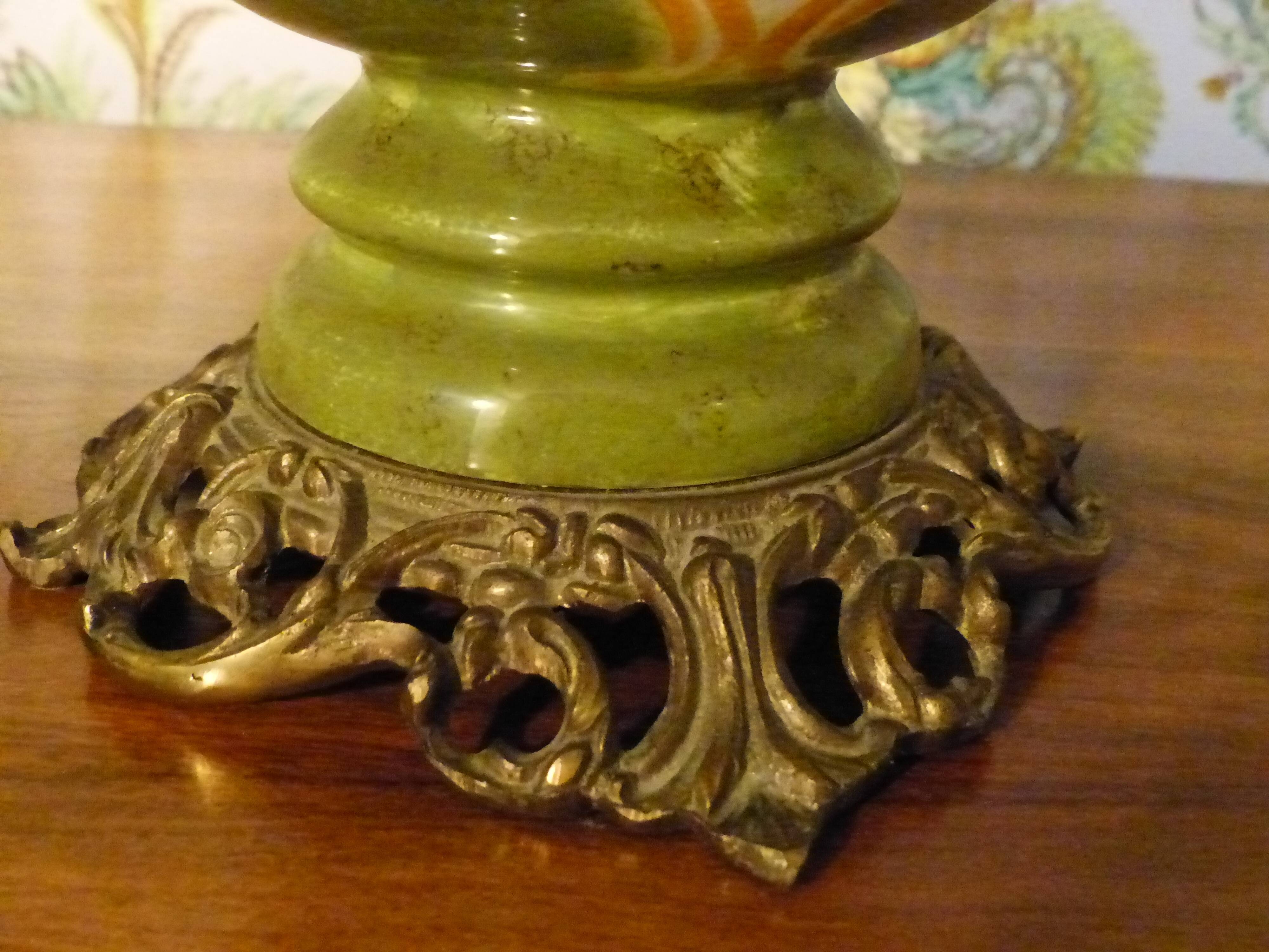 Painted ceramic lamp & lampshade glass lace