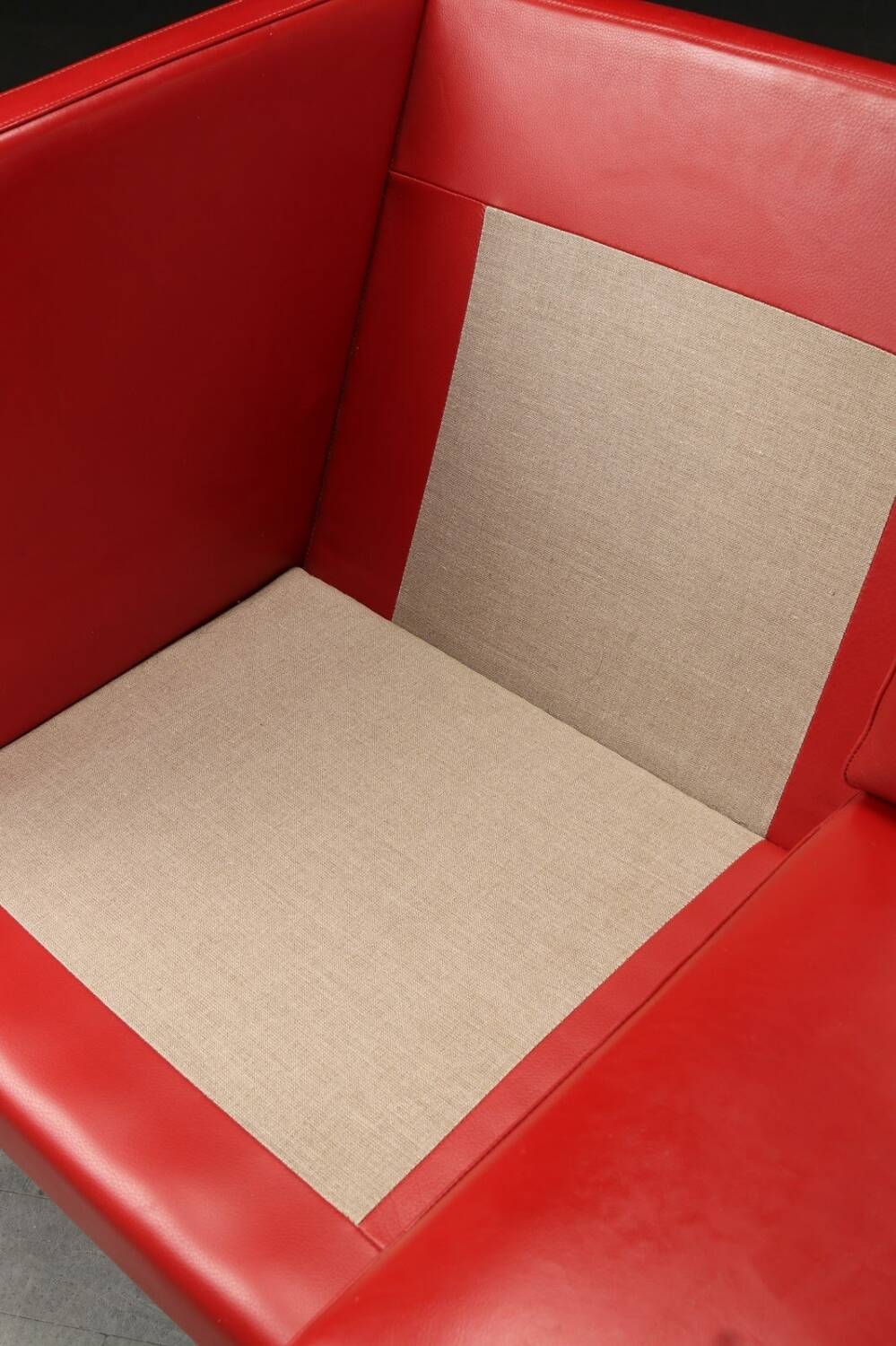 2 seater red leather sofa, Vintage Scandinavian 1960s