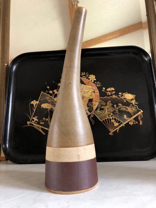 Vase soliflore en céramique rayée dans le style de Bruno Gambone, circa 1970