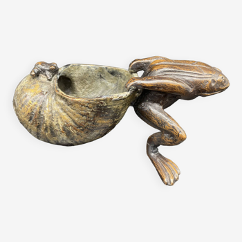 Grenouille, tirant coquille escargot, sculpture bronze, vide poche, rangement bijoux, collection