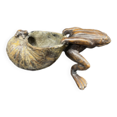 Grenouille, tirant coquille escargot, sculpture bronze, vide poche, rangement bijoux, collection