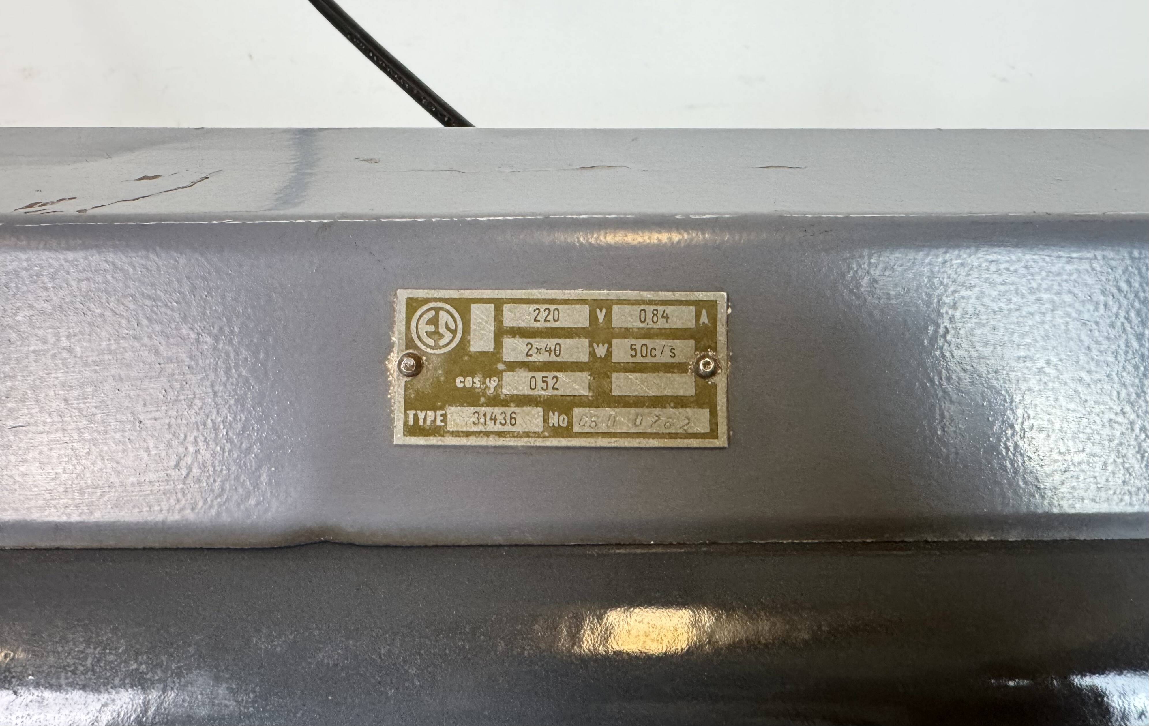 Grey Enamel Industrial Hanging Tube Light, 1960s