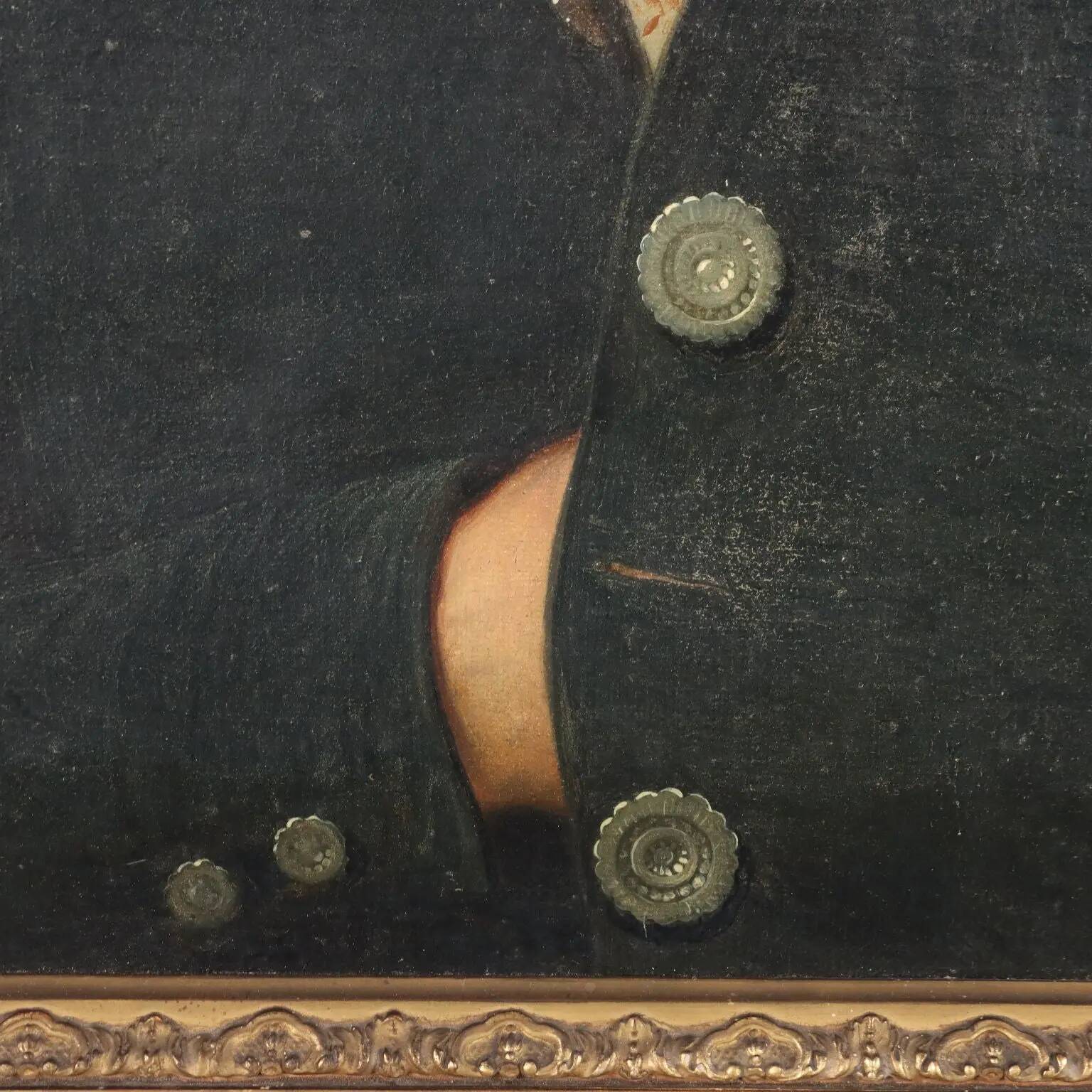 Old painting of a male portrait in oil on canvas from the 18th-19th century.