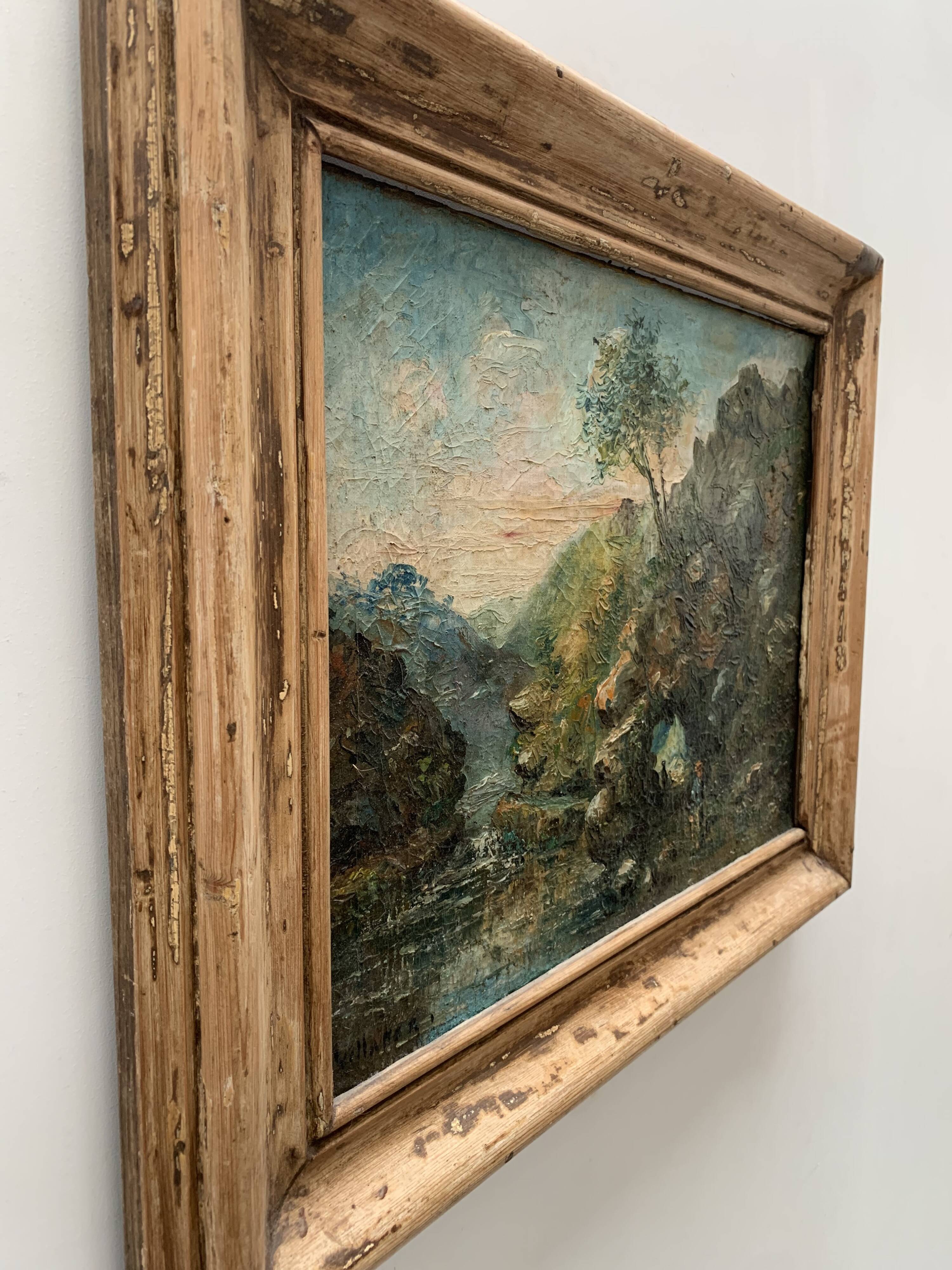 Oil on canvas, bucolic landscape, early 20th century