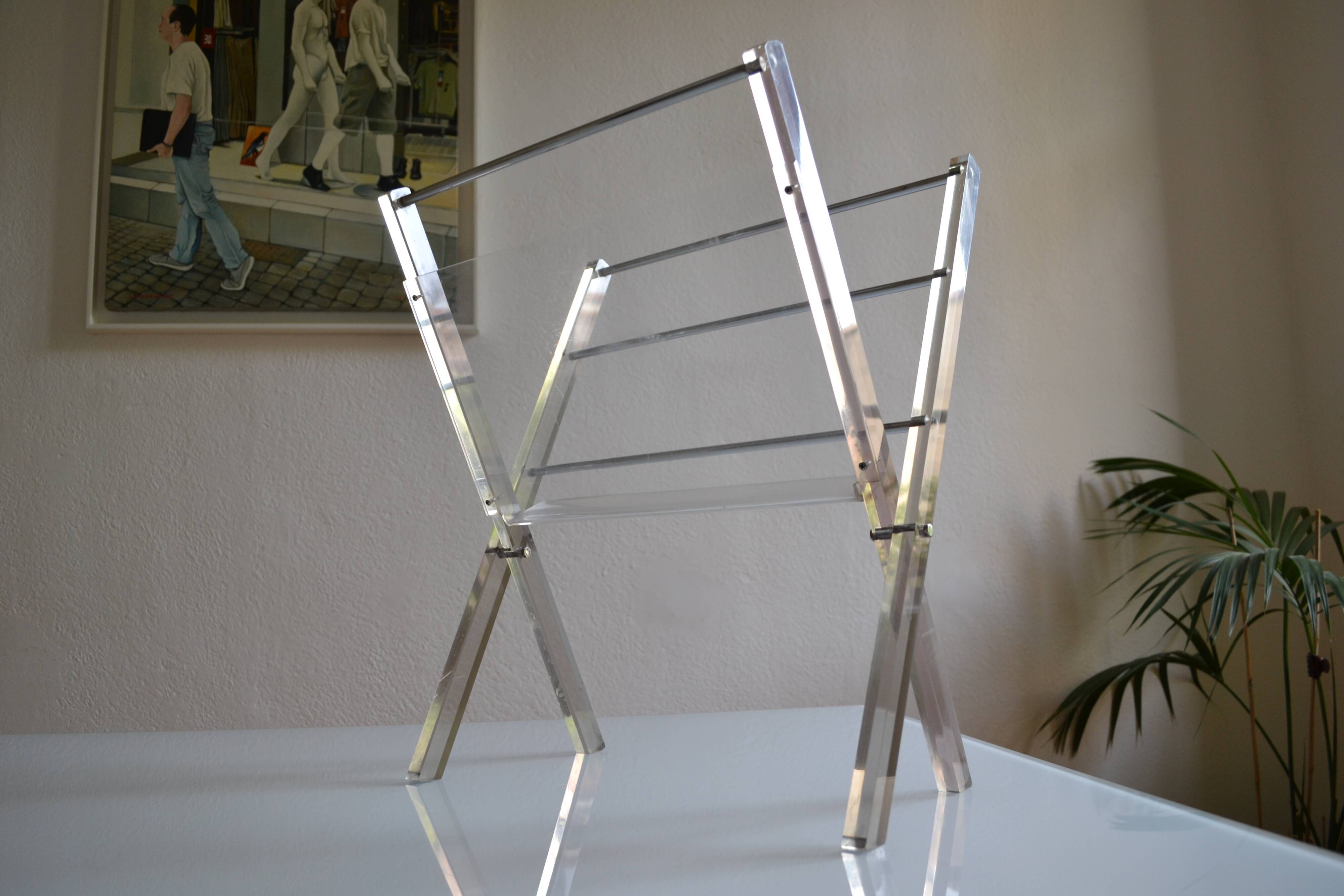 Modernist magazine holder Pop Space age smoked plexiglass vintage 70s