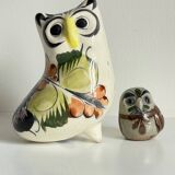 Duo de hiboux en céramique artisanale vintage