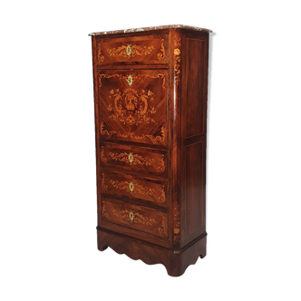 Secretary-Right Period Napoleon III - Rich Floral Marquetry - 19th - Palissandre