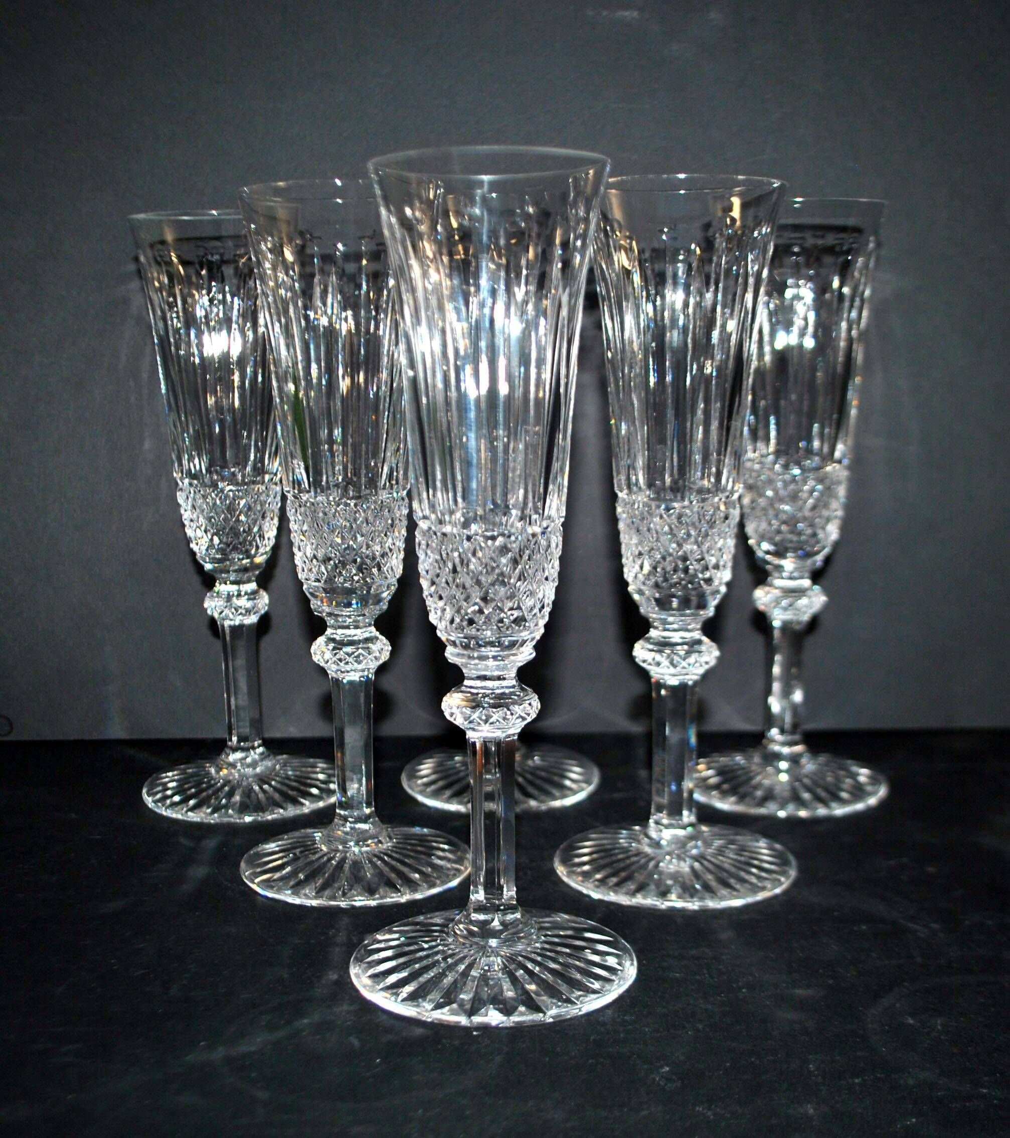 Saint-Louis set of 6 Tommy cut crystal champagne flutes signed H18.5