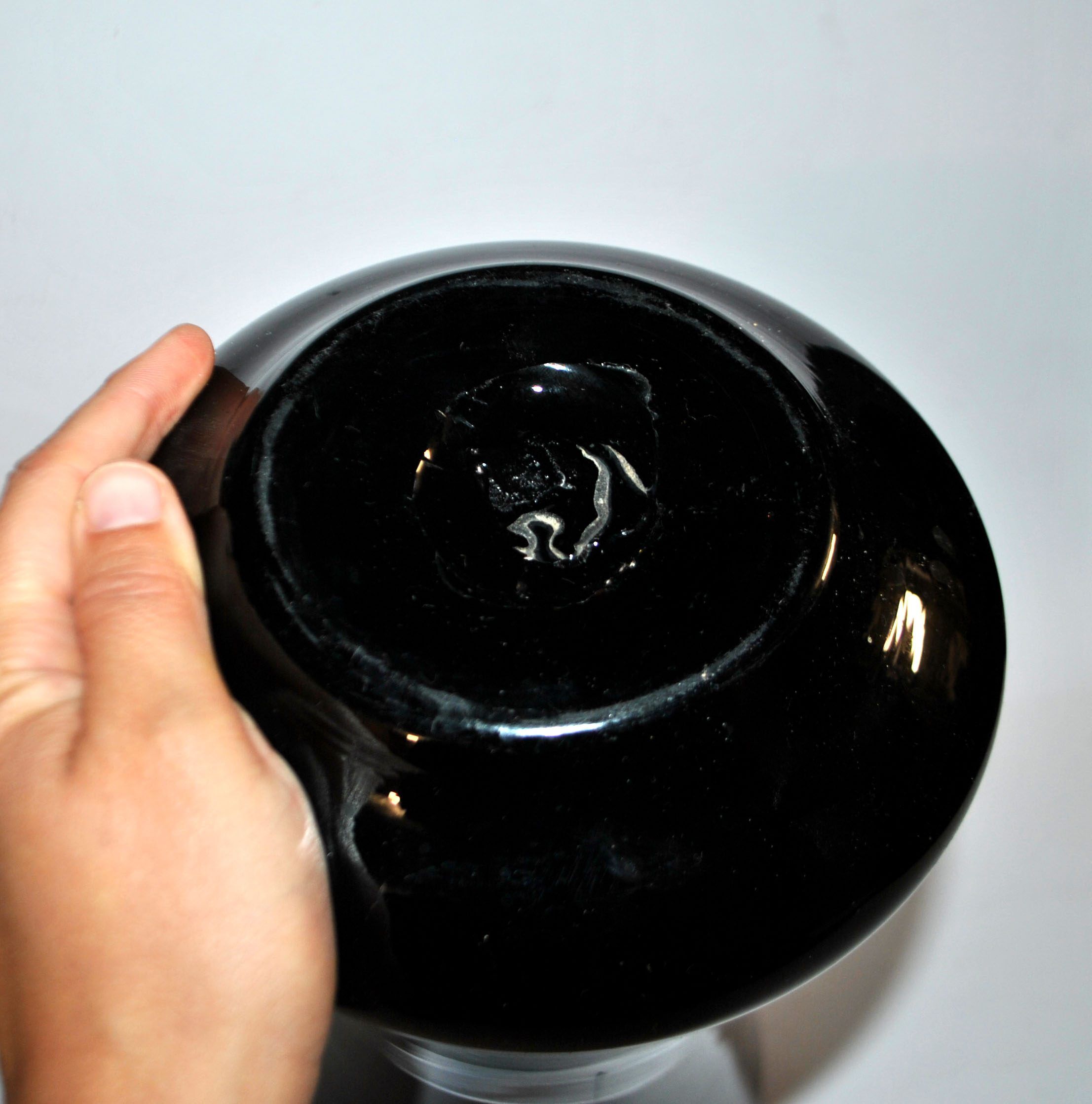 Charles X vase in black opaline with hand-painted floral enamel decoration, 30 cm.