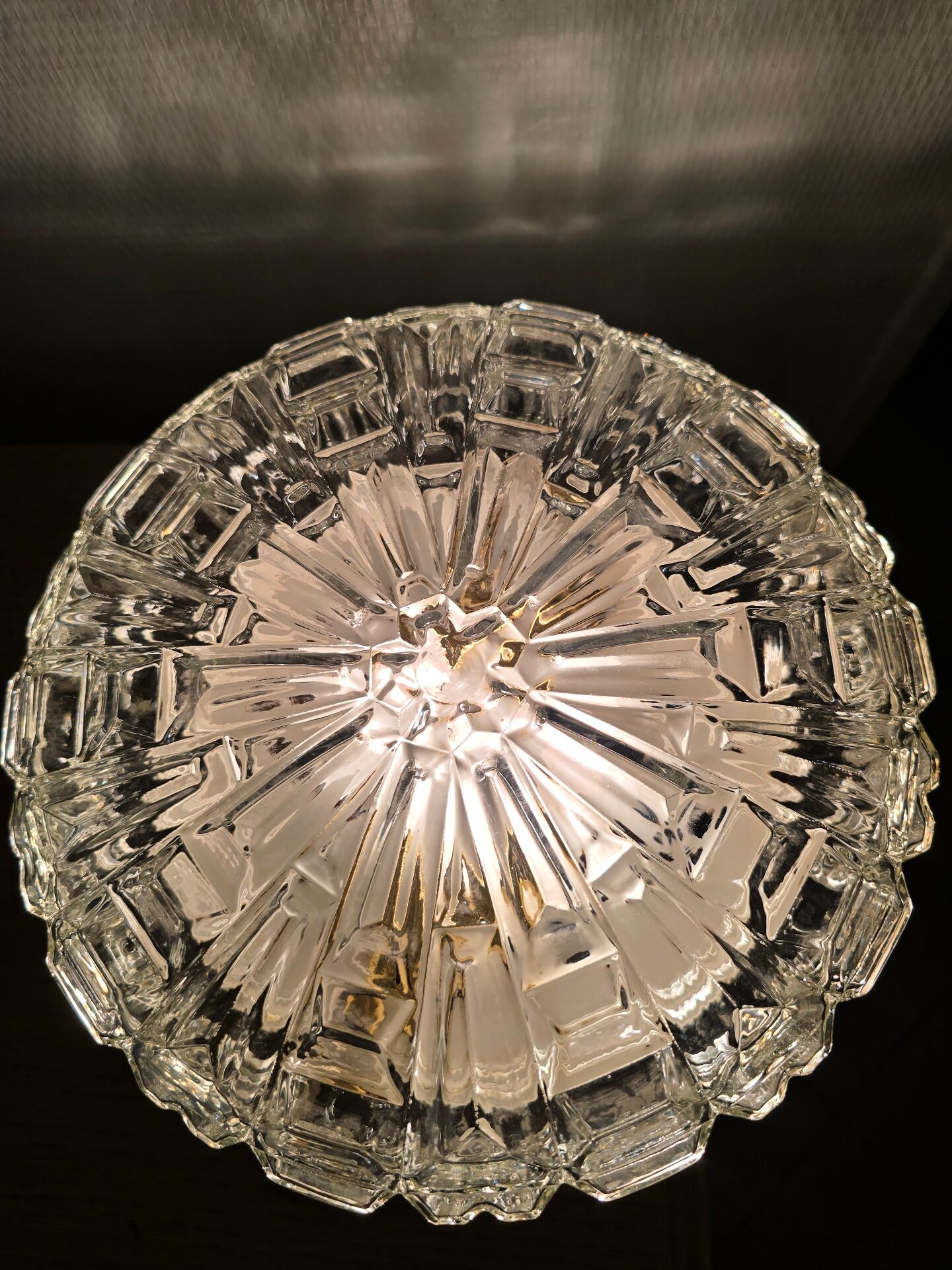 XL vintage round ceiling light in moulded glass