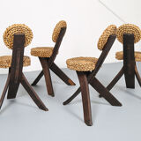 Original set of 4 tripod chairs by Frida Minet and Adrien Audoux, 1950s, France