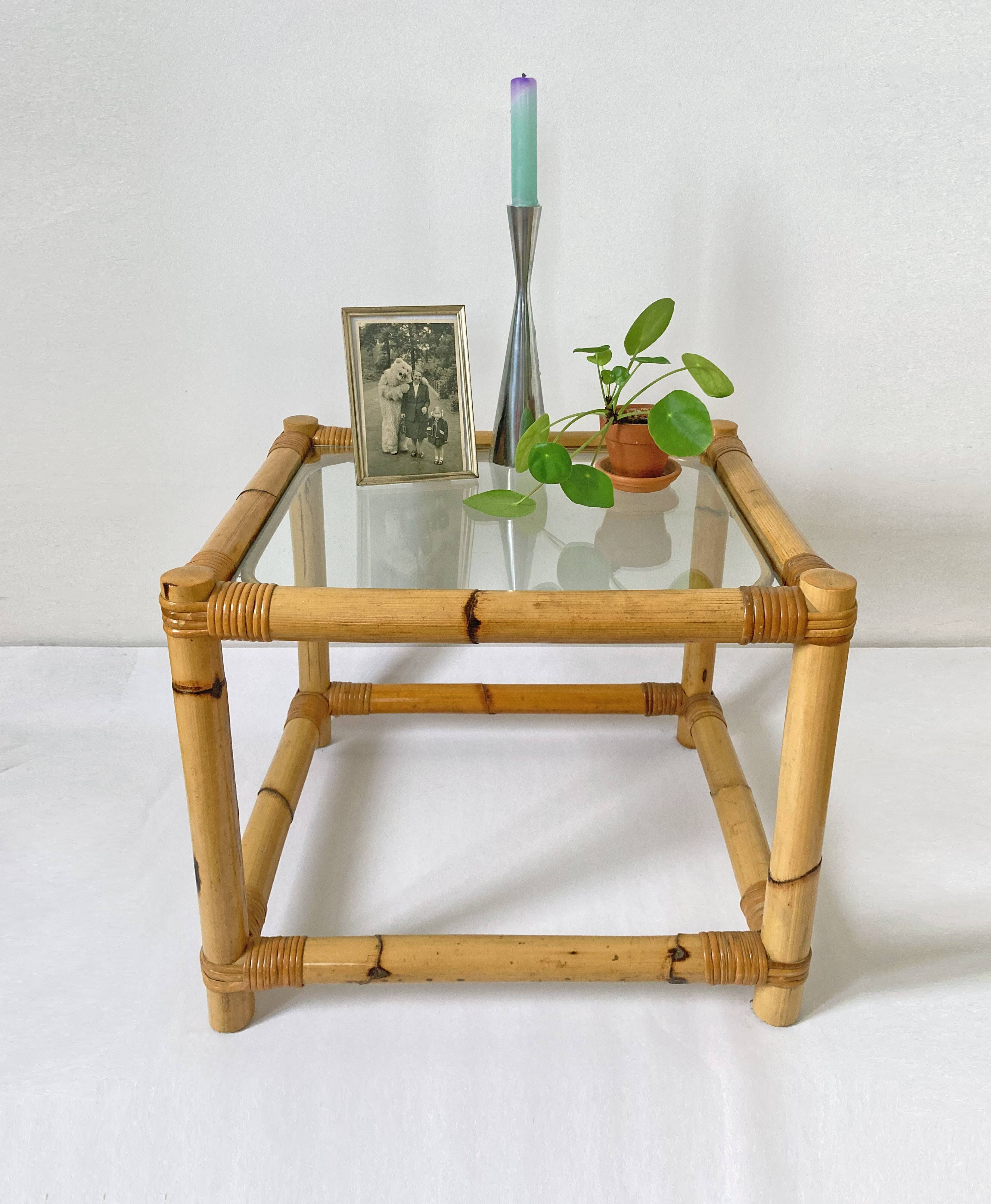 Vintage Italian Bamboo Coffee Table: MCM Boho Tiki Cane, 1960s