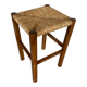 Antique Carved Wood Stool + Vintage Straw Seat #E099