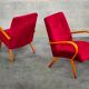 Pair of 6951 red velvet armchairs by Jaroslav Smidek for Ton