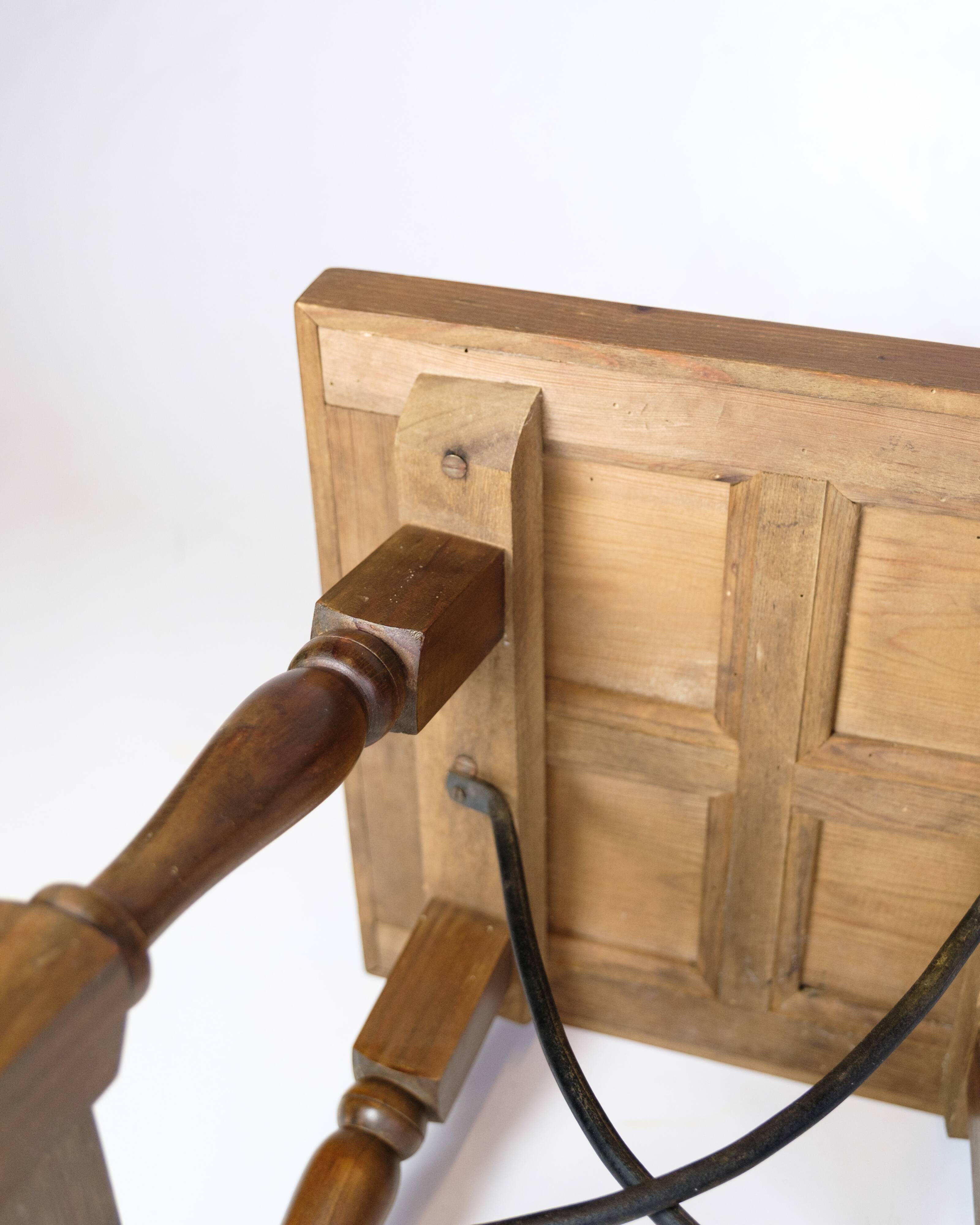 Side Table Made In Dark Wood With Turned Legs & Metal Struts From 1930s