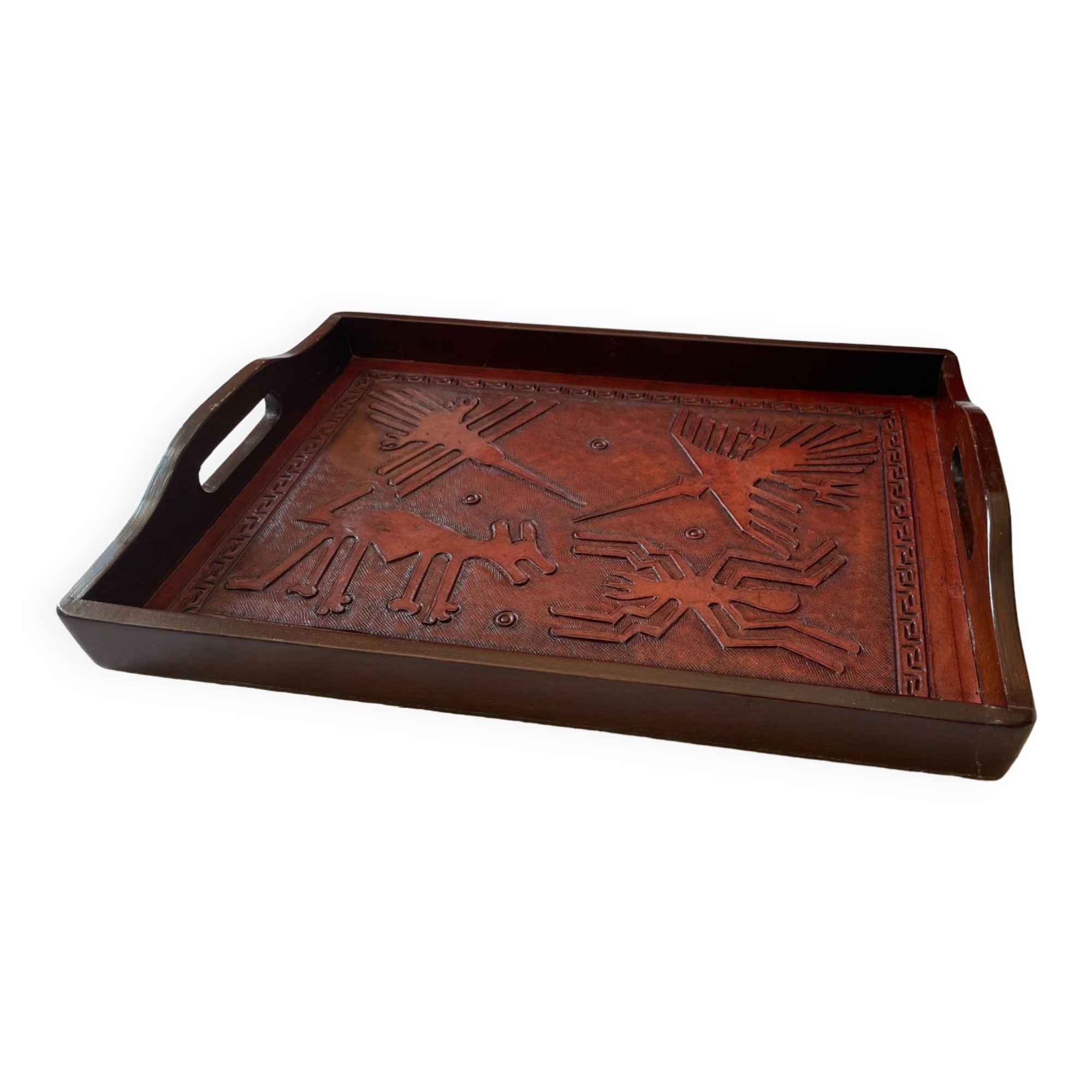 Wood and leather tray