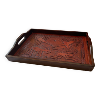 Plateau bois et cuir