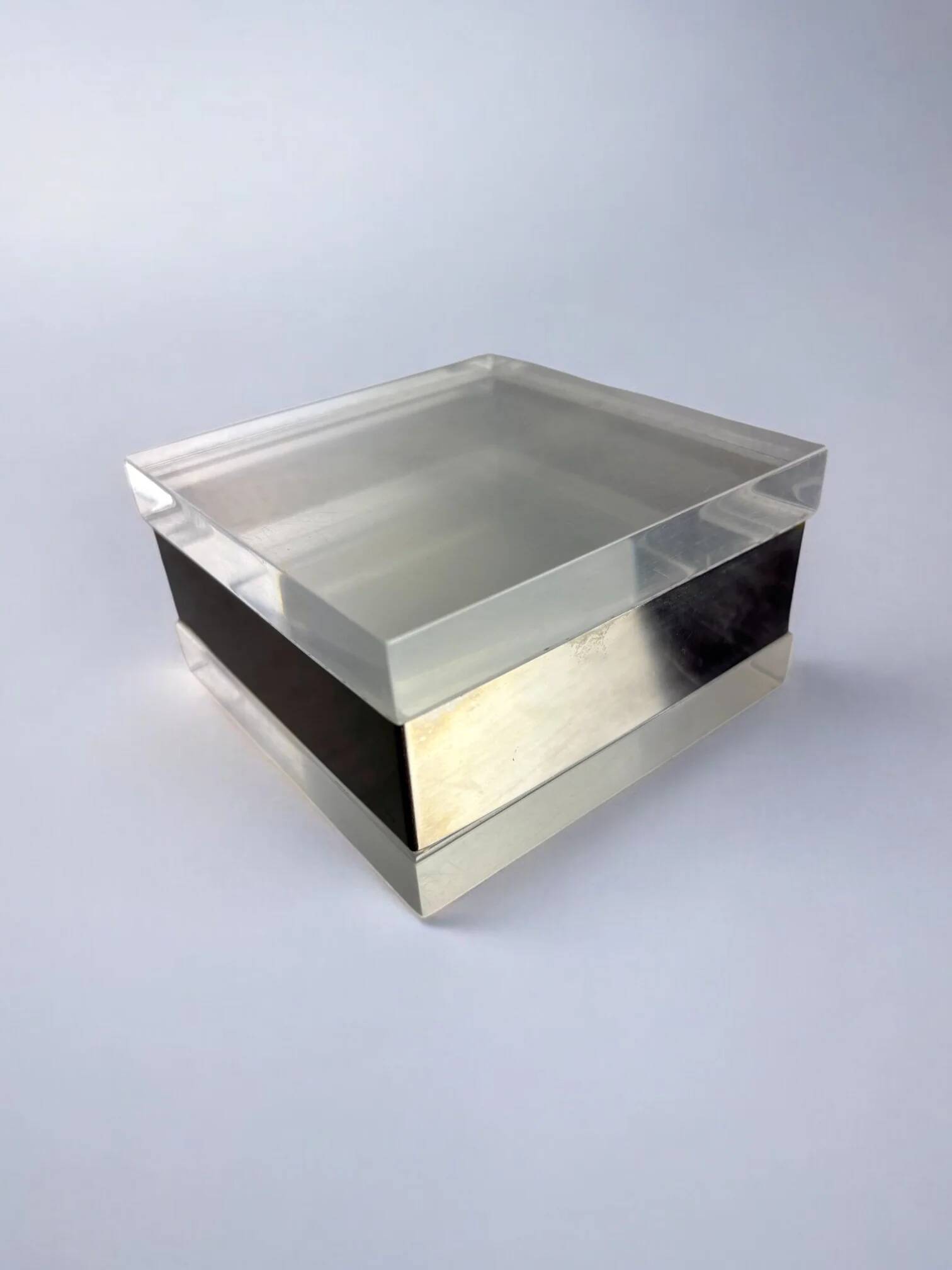 Lucite & chromed vanity box Gabriella Crespi style, Italy, 1970s