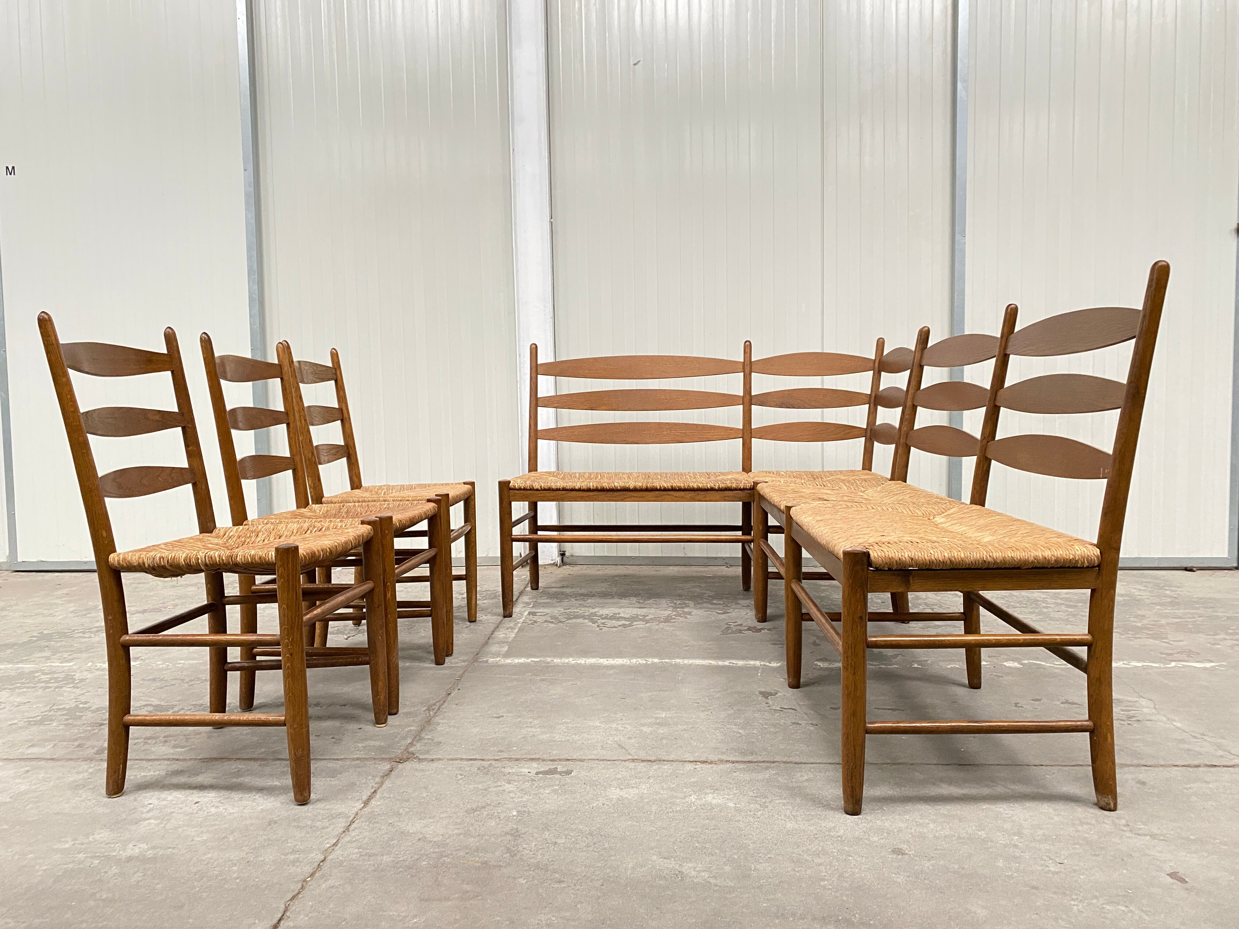 Oak and wicker dining set, 1960s