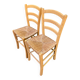2 chaises de cuisine en bois massif et paille de style campagnard