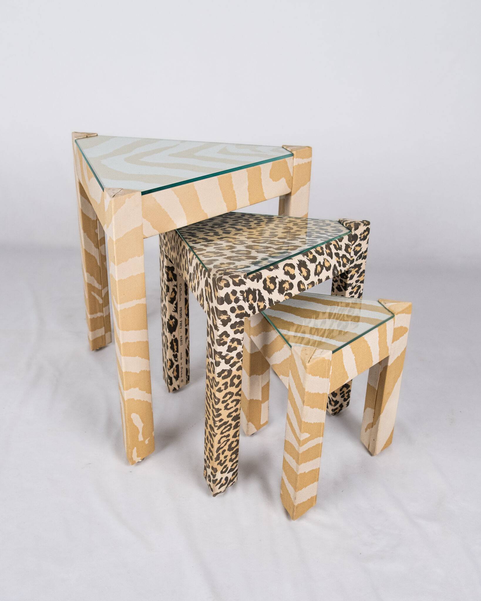 Set of nested tables upholstered, Pierre Frey, 1970s