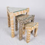 Set of nested tables upholstered, Pierre Frey, 1970s