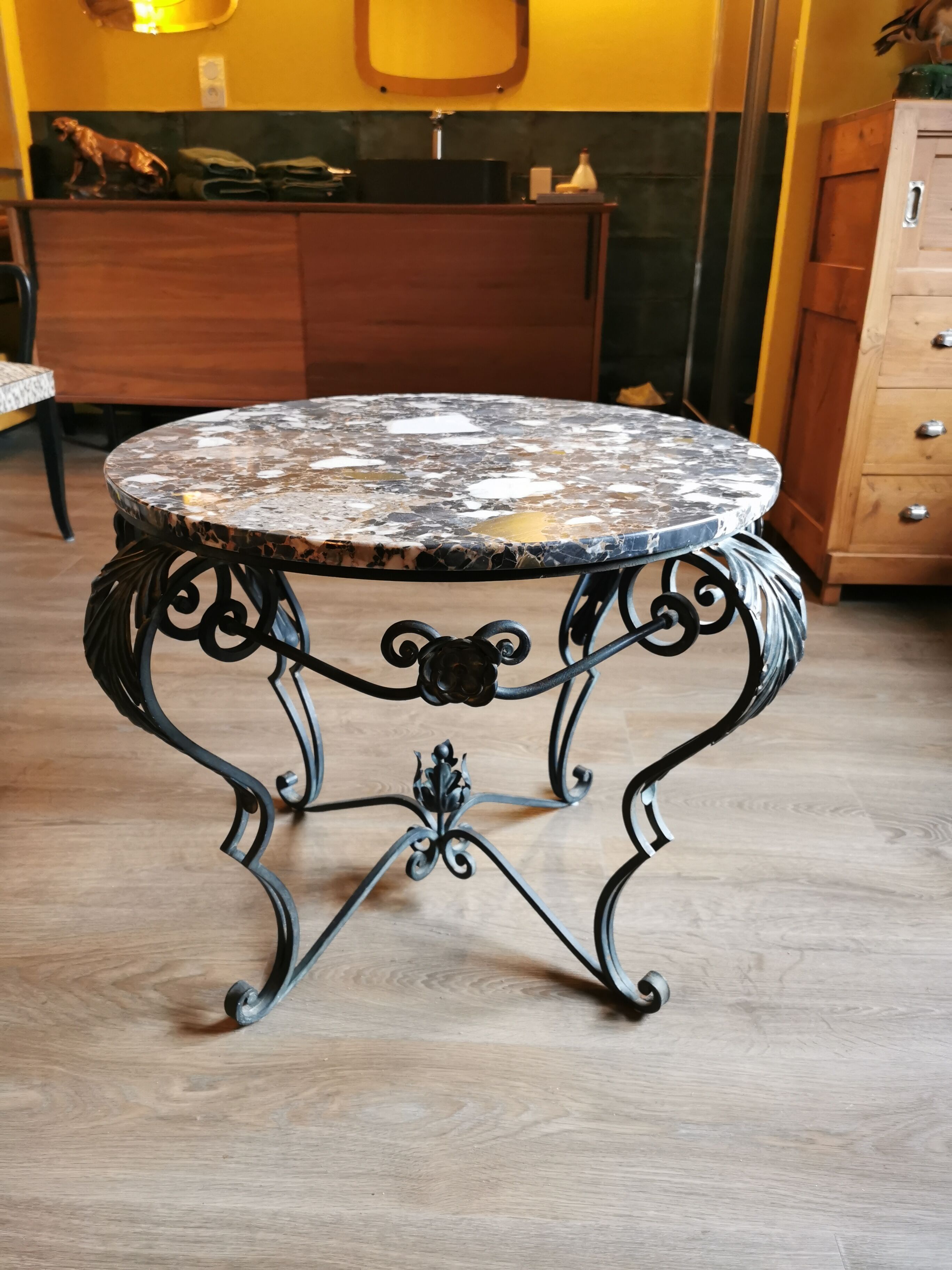 Art deco wrought iron and marble coffee table 40s