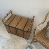 Vintage rattan bench chest